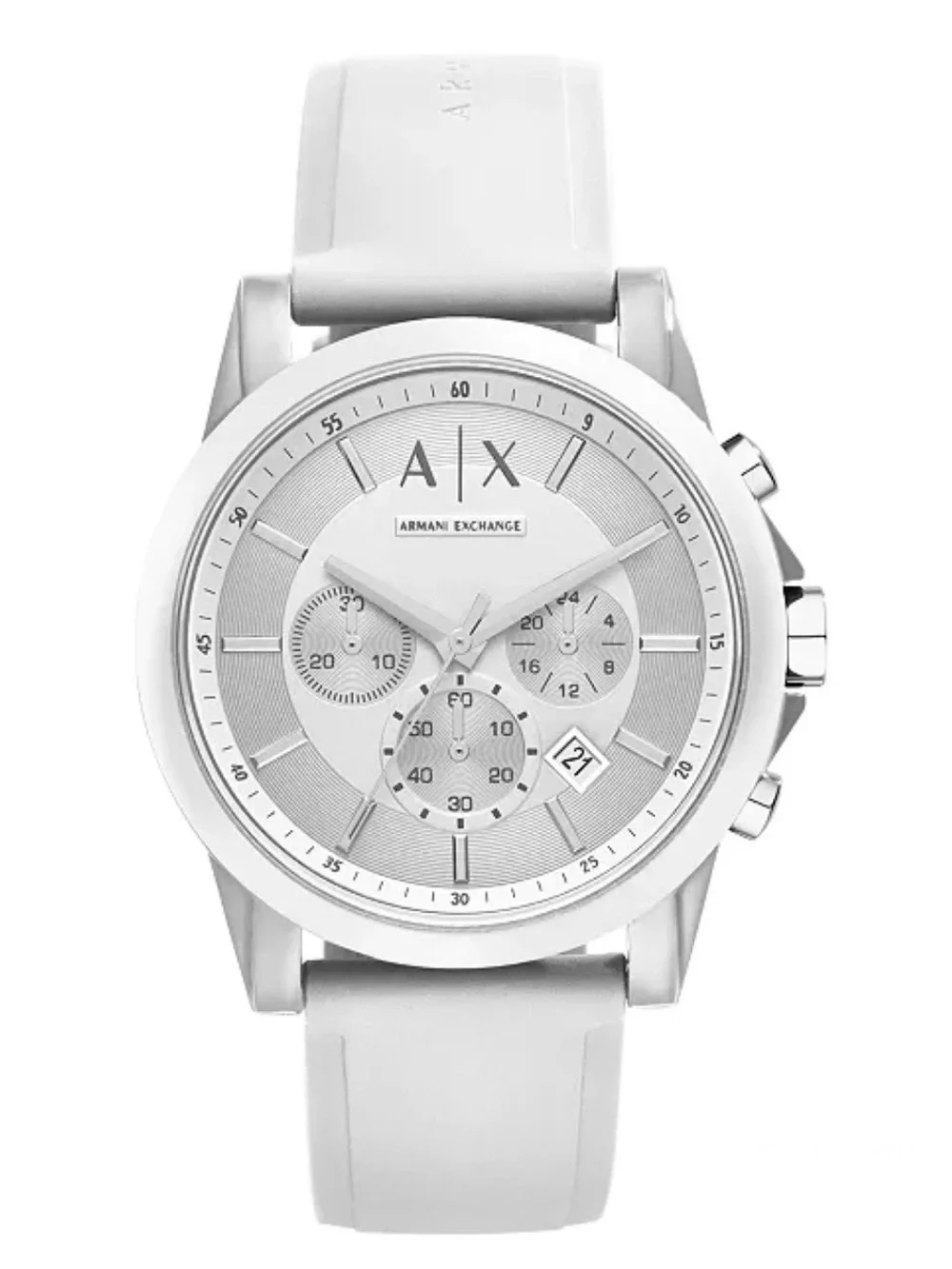 Armani Exchange Silver-Tone Chronograph with White Silicone Strap
